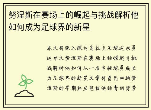 努涅斯在赛场上的崛起与挑战解析他如何成为足球界的新星