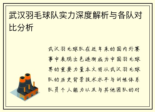 武汉羽毛球队实力深度解析与各队对比分析