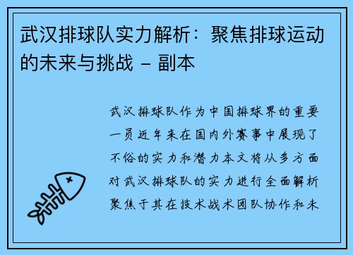 武汉排球队实力解析：聚焦排球运动的未来与挑战 - 副本