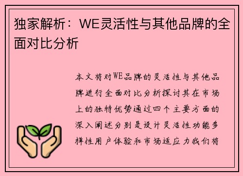 独家解析：WE灵活性与其他品牌的全面对比分析